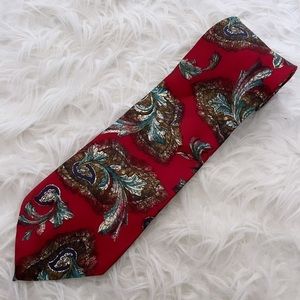 OSCAR DE LA RENTA 100% Silk Red Floral Tie